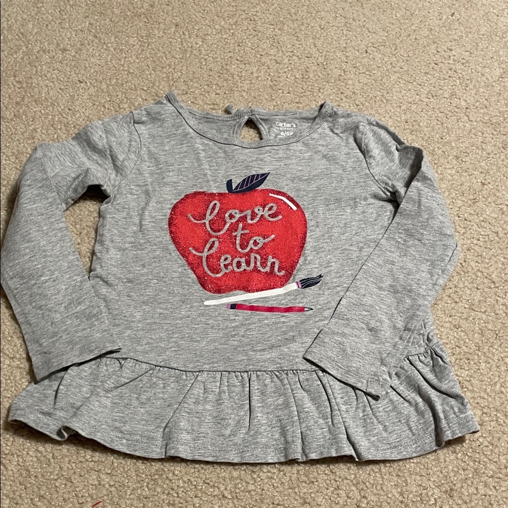 Carter's Gray Long Sleeve with Red Apple Graphic